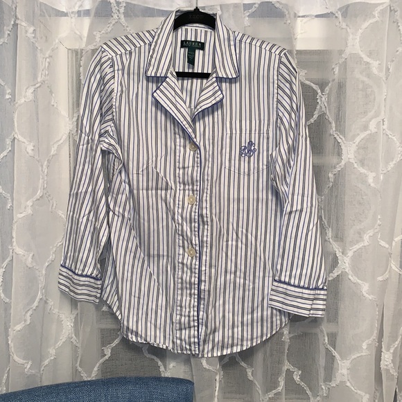 Large Lauren Ralph Lauren striped 100% cotton blue Sleep shirt - Picture 2 of 4
